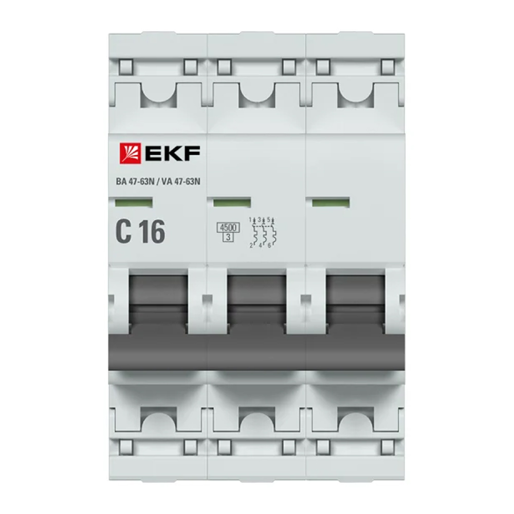Фото Выключатель автоматический модульный 3п C 16А 4.5кА ВА 47-63N PROxima EKF M634316C (1)