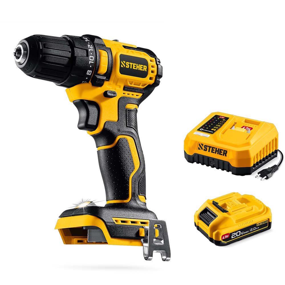 Фото Бесщеточная дрель-шуруповерт, 45 Н·м, 1 АКБ LMS {2 А·ч}, 20 В, STEHER {CB-45-21}