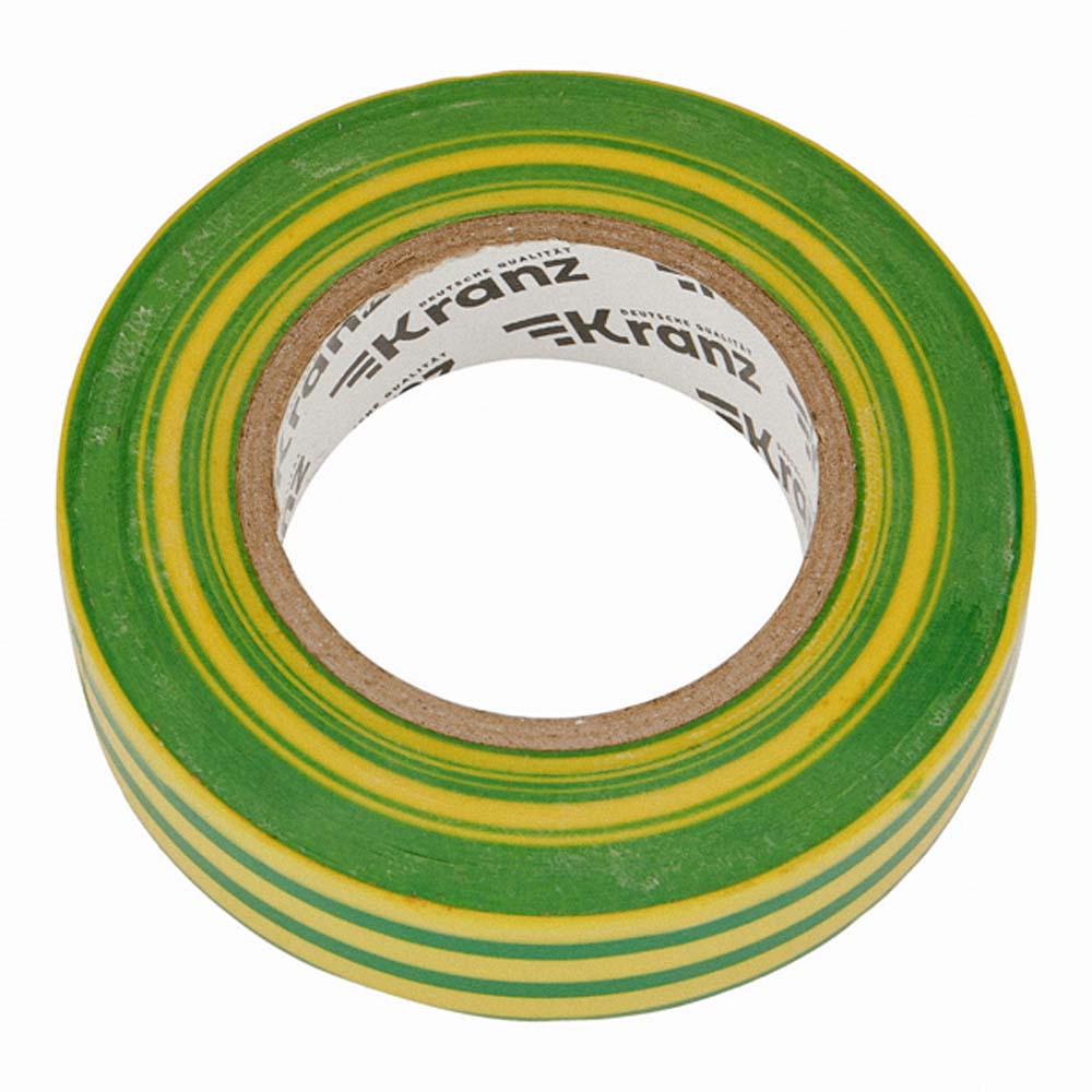 Фото Изолента ПВХ KRANZ 0.13х19 мм, 25 м, желто-зеленая {KR-09-2207} (1)