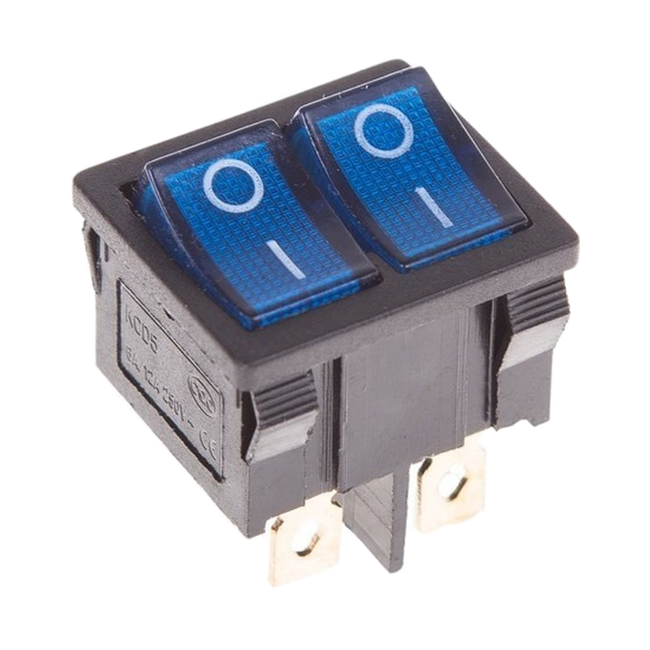 Фото Двойной выключатель клавишный Rexant Mini ON-OFF синий с подсветкой (250В 6А (6с)) {36-2161}
