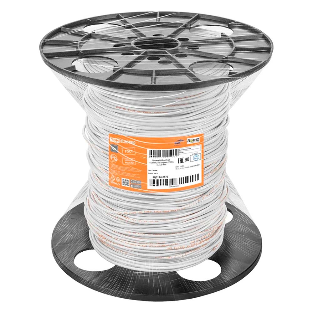 Фото Провод ПуГВнг(А)-LS 1х1,5 ГОСТ на катушке, белый TDM {SQ0124-2575} (1)
