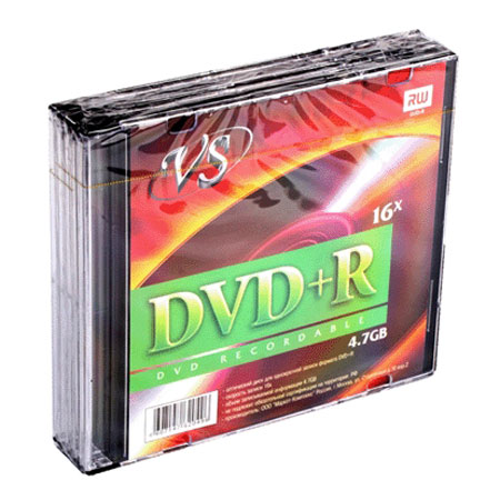 Фото Диск DVD+R VS 4.7 Gb, 16x, Slim Case (5), (5/200) 20519 {VSDVDPRSL501}