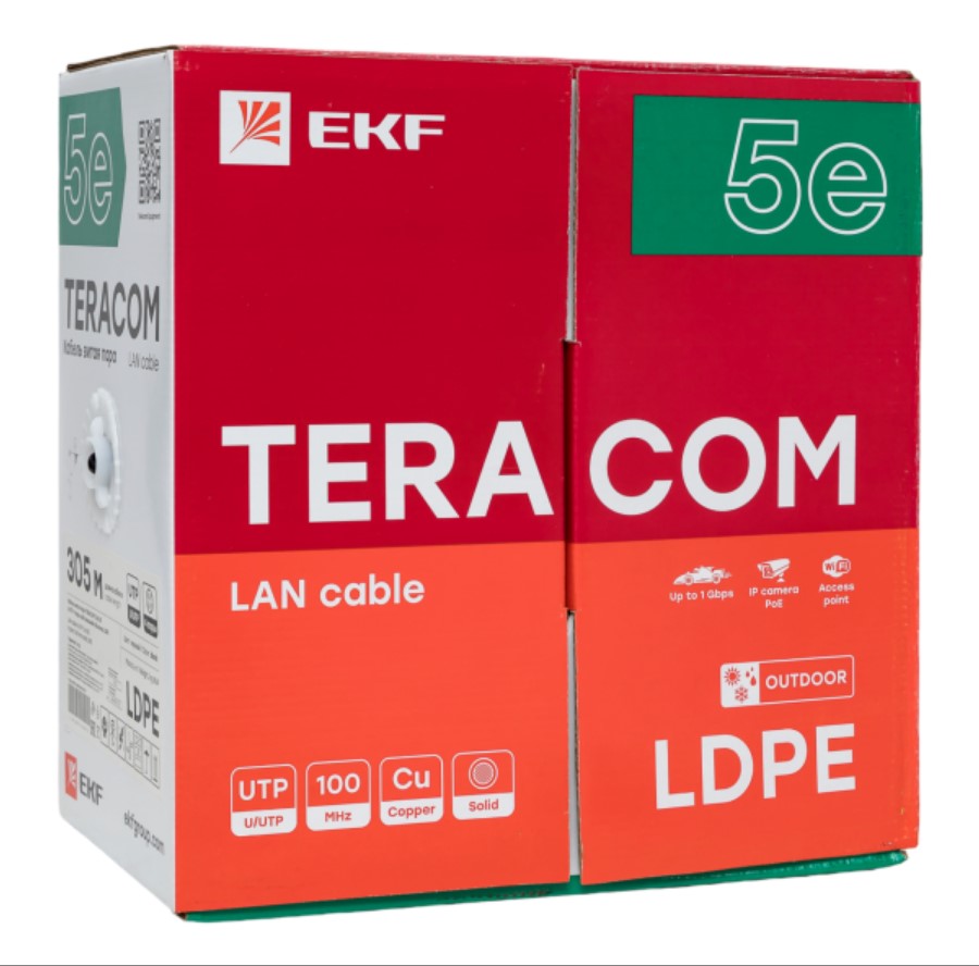 Фото Кабель витая пара U/UTP кат.5E 4 пары solid внешн. LDPE черн. TERACOM EKF TRC-5EUTP-04PE-BK-OUT3 (3)