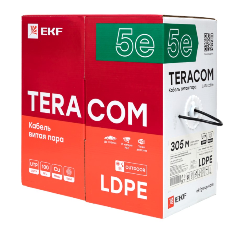 Фото Кабель витая пара U/UTP кат.5E 4 пары solid внешн. LDPE черн. TERACOM EKF TRC-5EUTP-04PE-BK-OUT3 (4)