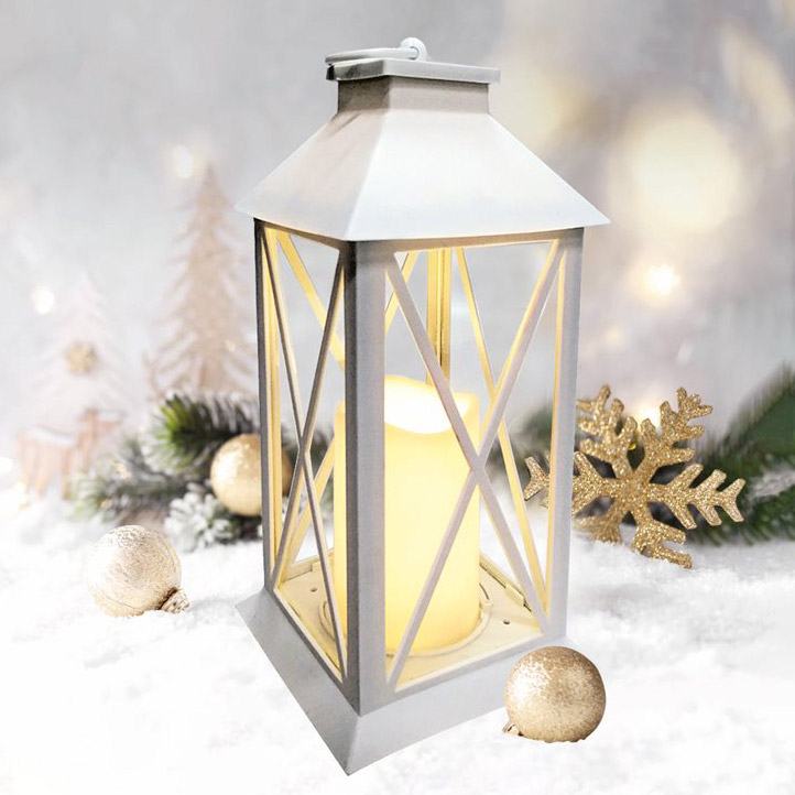 Фото Декоративный фонарь со свечой 14x14x29 см, белый корпус, теплый белый цвет свечения Neon-Night {513-046}