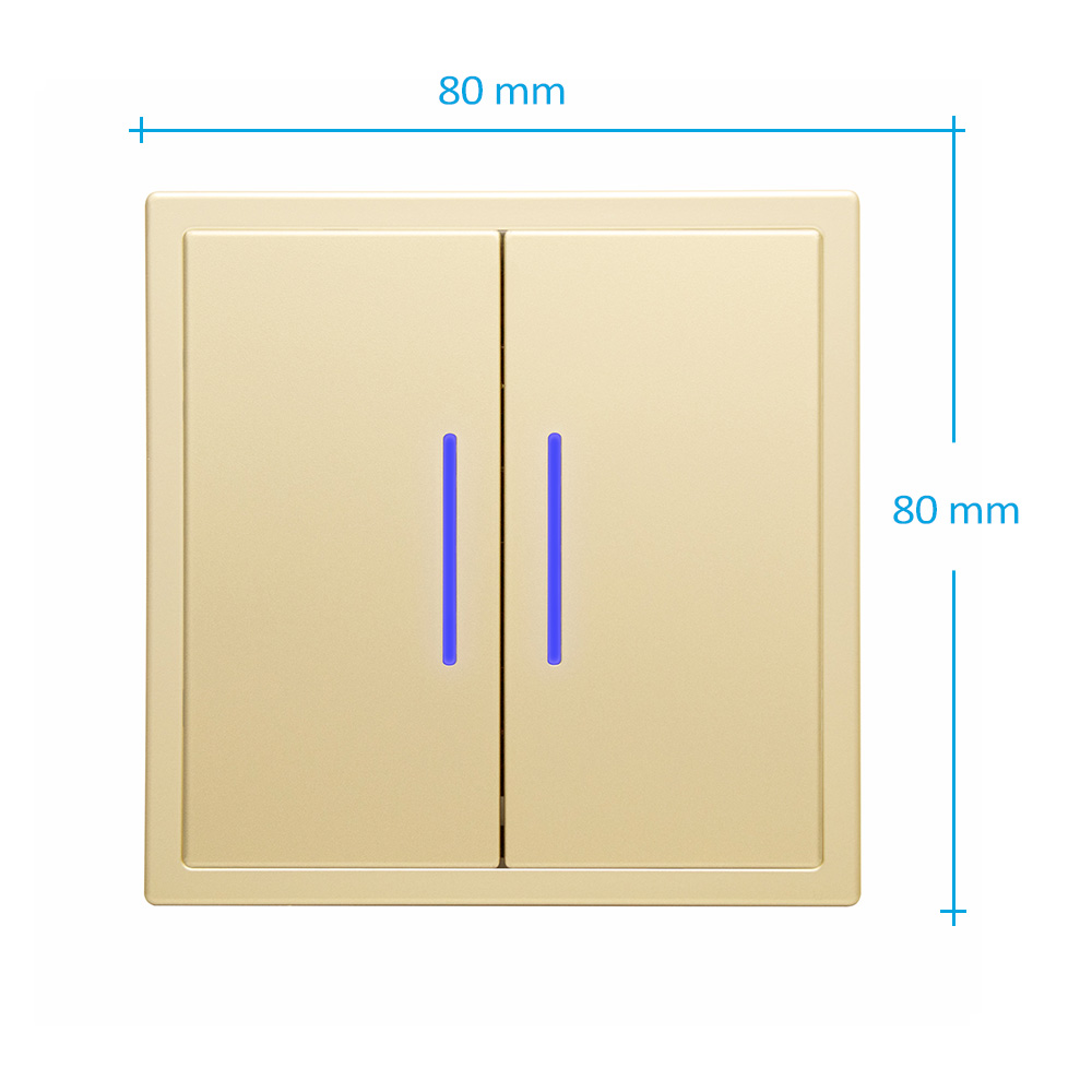 Фото Выключатель c подсветкой золотой, двухклавишный, 1 пост, с тонкой пластиковой рамкой Vell EchoGrand {GD1P-2L-EchoGrand} (10)