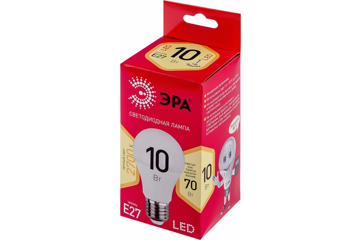 Фото ЭРА LED A60-10W-827-E27 R (диод, груша, 10Вт, тепл, E27) (10/100/2000) {Б0049634} (2)