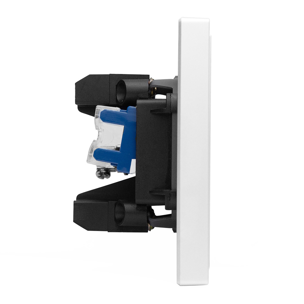 Фото Розетка белая, 1 пост, TV + RJ (CAT 6) разъем, с тонкой пластиковой рамкой Vell {WH-TV-RJ-Grand} (5)