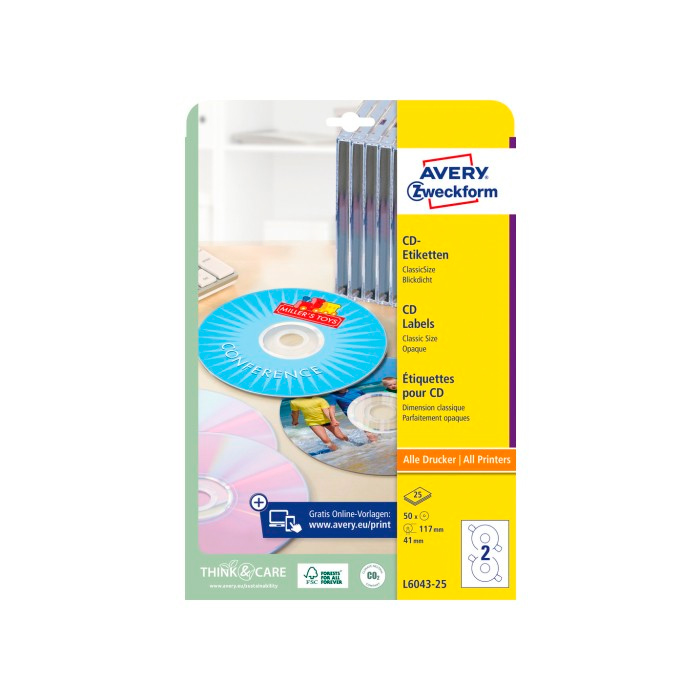 Фото Этикетки для CD дисков, ClassicSize Ø 117 мм (25 листов, 50 этикеток) {L6043-25}
