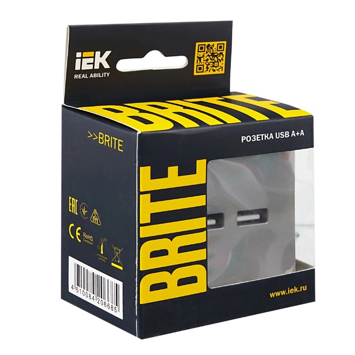 Фото Розетка BRITE USB A+A 3.1А РЮ10-1-БрС сталь IEK BR-U21-D31-K46 (6)