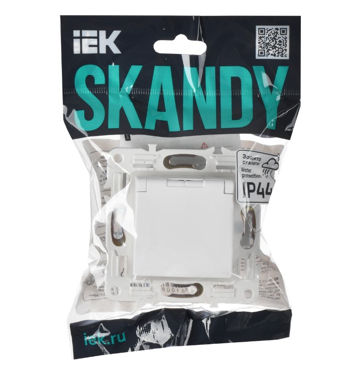 Фото Розетка 1-м SKANDY 16А IP44 с заземл. защ. штроки с крышкой SK-R11W арктич. бел. IEK SK-R16-16-44-K01 (1)