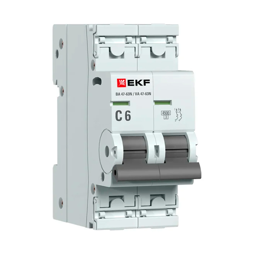 Фото Выключатель автоматический 2п C 6А 4.5кА ВА 47-63N PROxima EKF M634206C