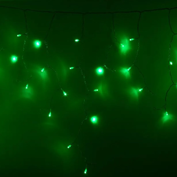 Фото Гирлянда Айсикл (бахрома) светодиодный, 2,4 х 0,6 м, прозрачный провод, 230 В, диоды зелёные, 88 LED {255-054}