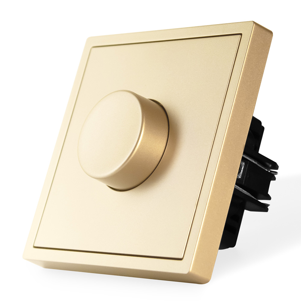 Фото Диммер золотой, механический поворотный, с тонкой пластиковой рамкой Vell {GD-1D-Grand}