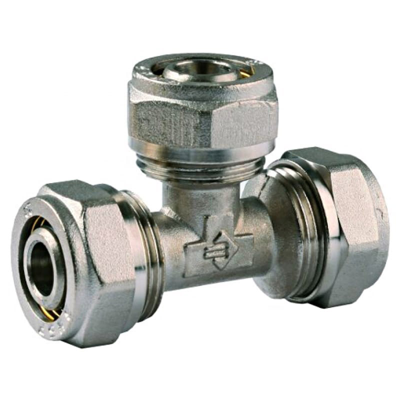 Фото Тройник ЗУБР соединительный, цанга-цанга, 16х16х16х2,0, никель {51403-16}