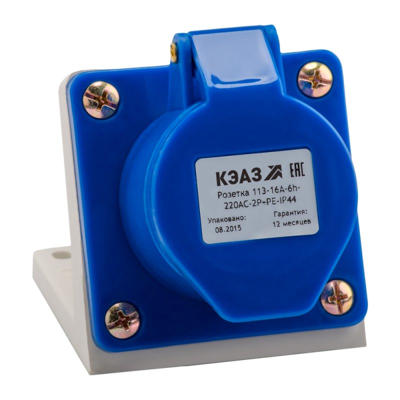 Фото Розетка 113 16А 220В AC 2P+PE 6ч для монтажа на поверхность IP44 КЭАЗ 222746