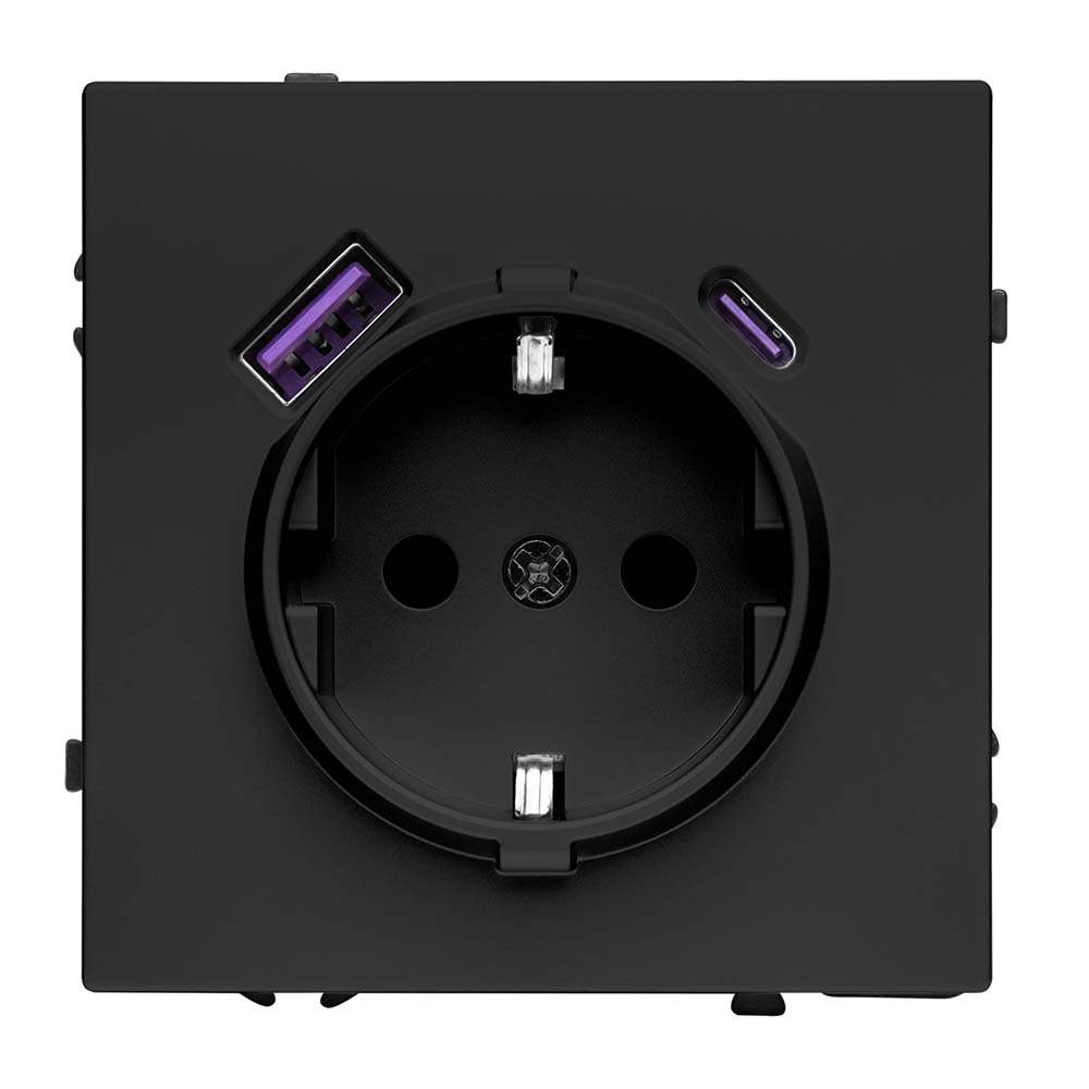 Фото Розетка черная, USB-A, USB-C электрическая, модуль, Vell Grand {V702210} (2)