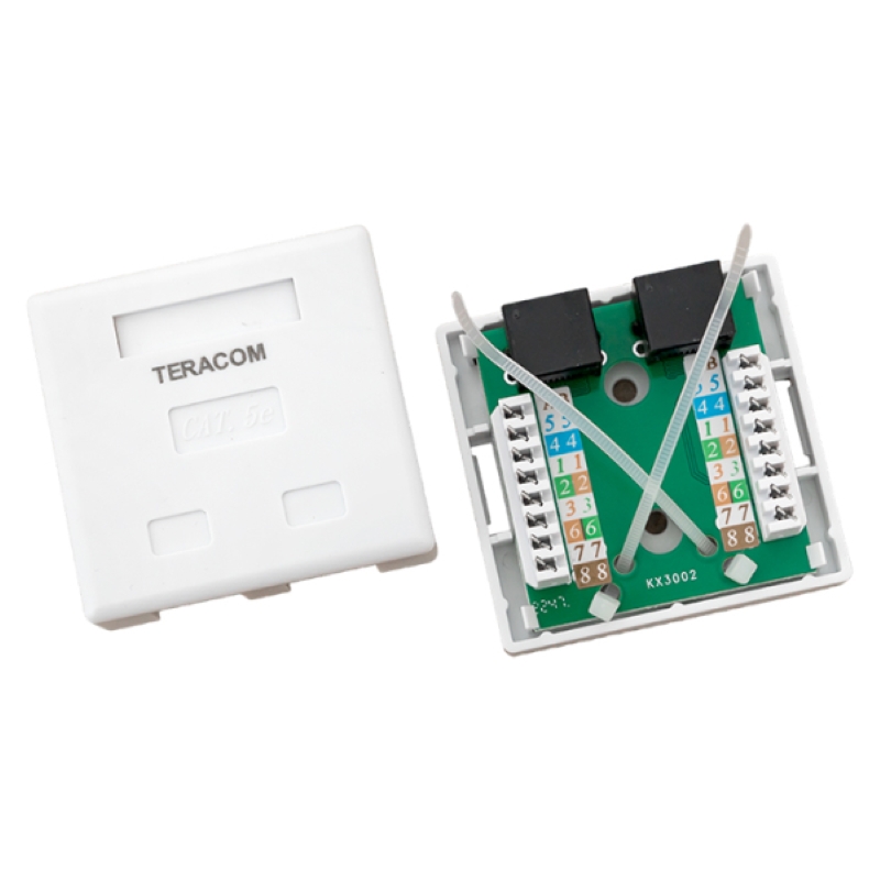 Фото Розетка настенная TERACOM кат.5E неэкранированная 2 порта RJ-45 Dual IDC бел. EKF TRC-WBOX-2RJ45-5EUTP-WH (4)