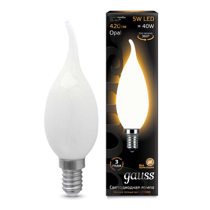 Фото Лампа светодиодная Black Filament Свеча на ветру E14 5Вт 2700К OPAL Gauss 104201105