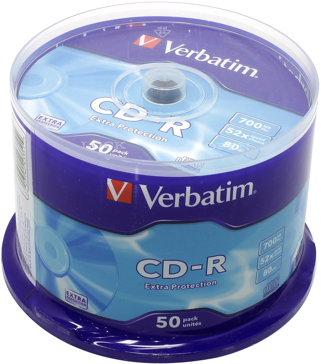 Фото Диск CD-R Verbatim 700 Mb, 52x, Cake Box (50), DL (50/200) {43351}