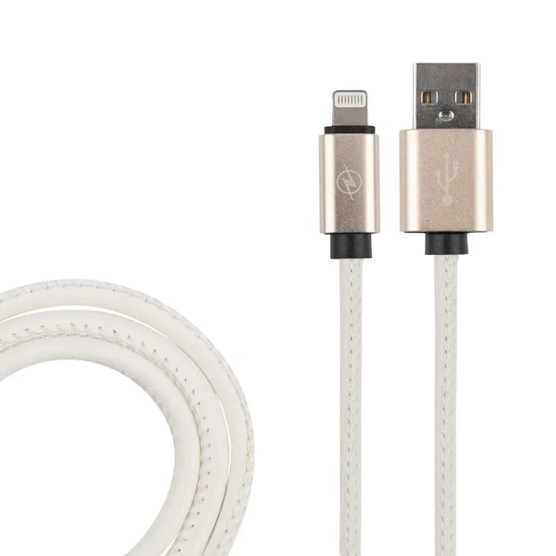 Фото USB кабель для iPhone 5/6/7/8/X моделей, белый эко-кожа, 1 метр REXANT {18-4232}