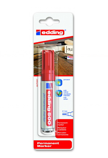 Фото Перманентный маркер Edding E-500 красный, клиновидный наконечник 2-7 мм (блистер) {E-500#1-B#2}