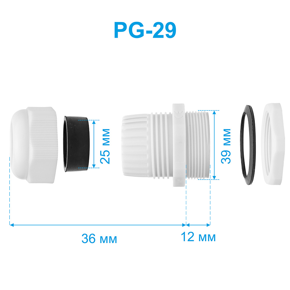 Фото Ввод кабельный пластиковый Vell, PG-29 (18-25 мм), 5 шт {VLpg-29} (1)