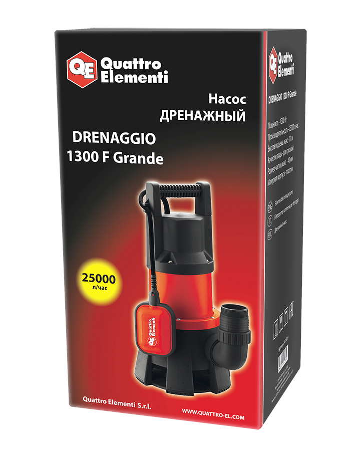 Фото Дренажный насос Quattro Elementi Drenaggio 1300 F Grande (1300 Вт, 25000 л/час, грязевой, 11 м) {241-819} (3)