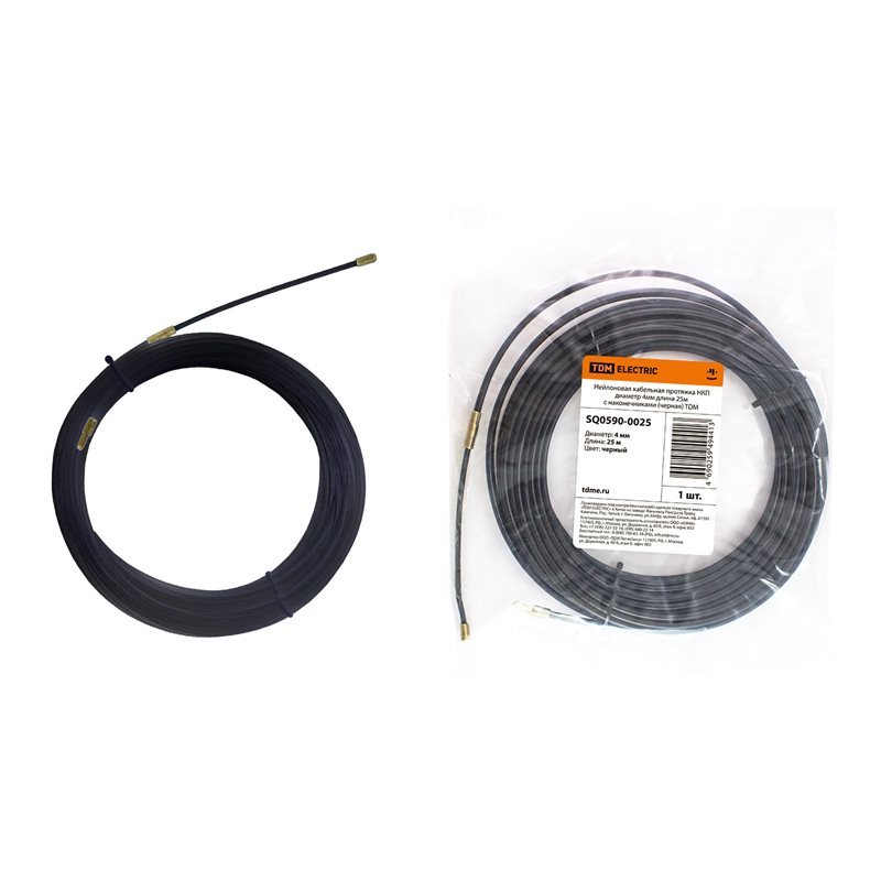 Фото Нейлоновая кабельная протяжка НКП диаметр 4мм длина 25м с наконечниками (черная) TDM {SQ0590-0025}