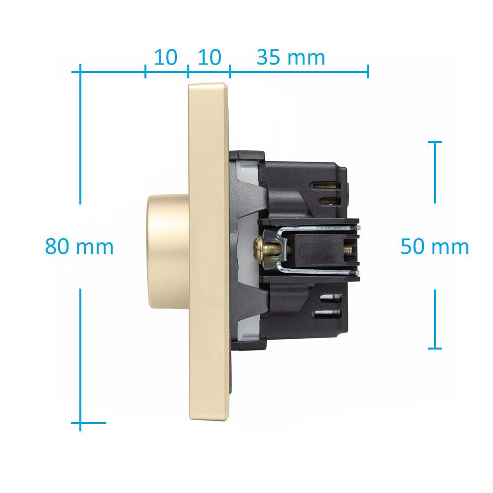 Фото Диммер золотой, механический поворотный, с тонкой пластиковой рамкой Vell {GD-1D-Grand} (2)