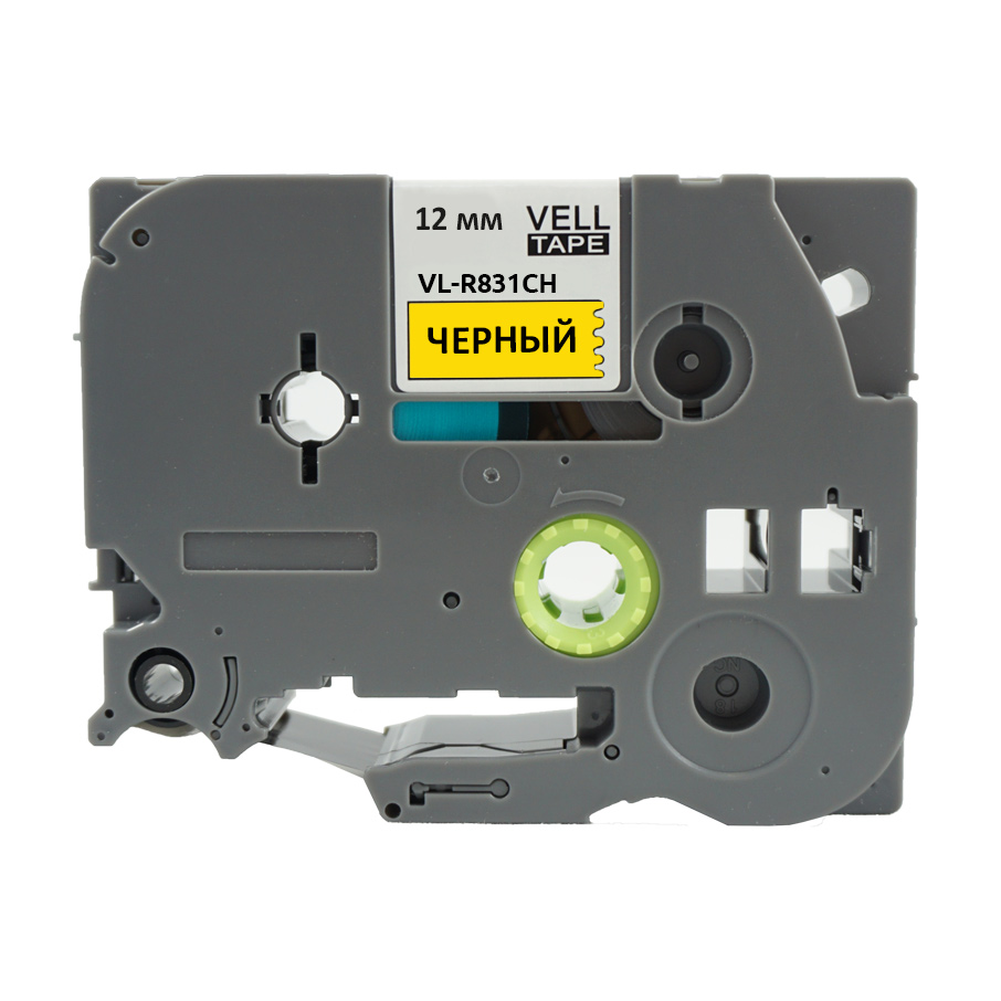Фото Атласная лента Vell VL-R831CH (с чипом, 12 мм, черный на золотом) для Puty PT-100E/100ECH/Brother D200/E110/ D600/E300/P700/E550/P900 {Vell-R831CH} (1)