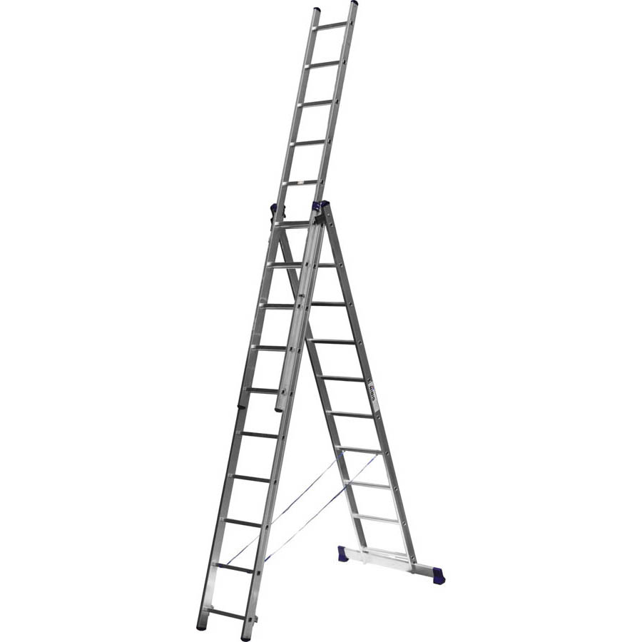 Фото Лестница СИБИН универсальная, трехсекционная со стабилизатором, 10 ступеней {38833-10} (2)