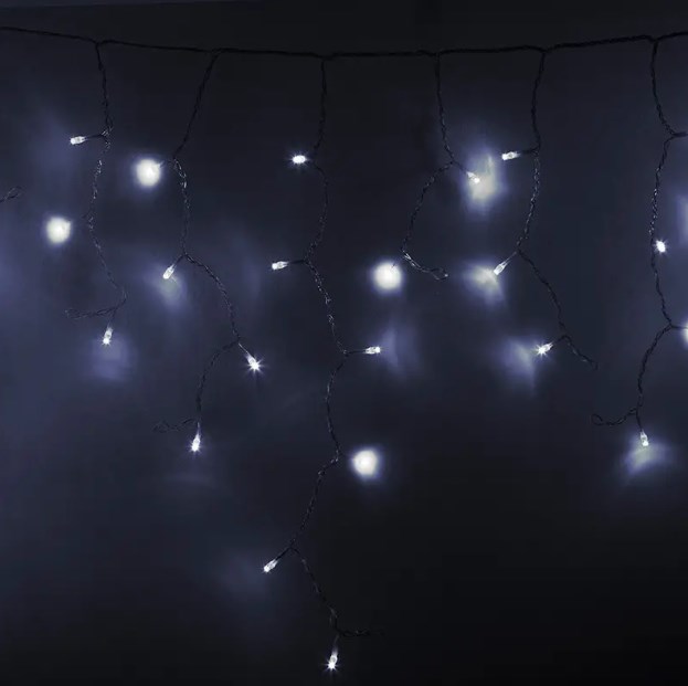 Фото Гирлянда Айсикл (бахрома) светодиодный, 2,4 х 0,6 м, прозрачный провод, 230 В, диоды белые, 88 LED {255-055}