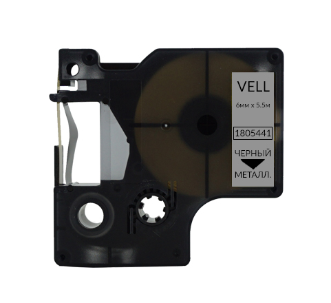 Фото Лента Vell VL-D-1805441 (полиэстер, 6 мм x 5.5 м, черный на металлизированном) (1)