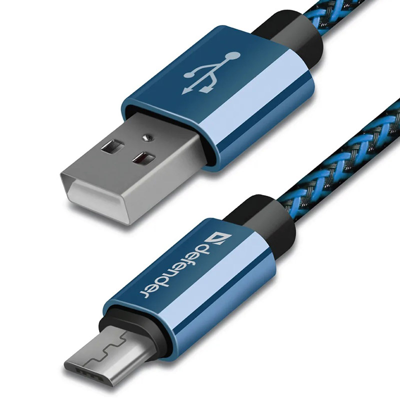 Фото Defender USB кабель USB08-03T PRO USB2.0 синий, AM-MicroBM, 1m, 2.1A {87805}