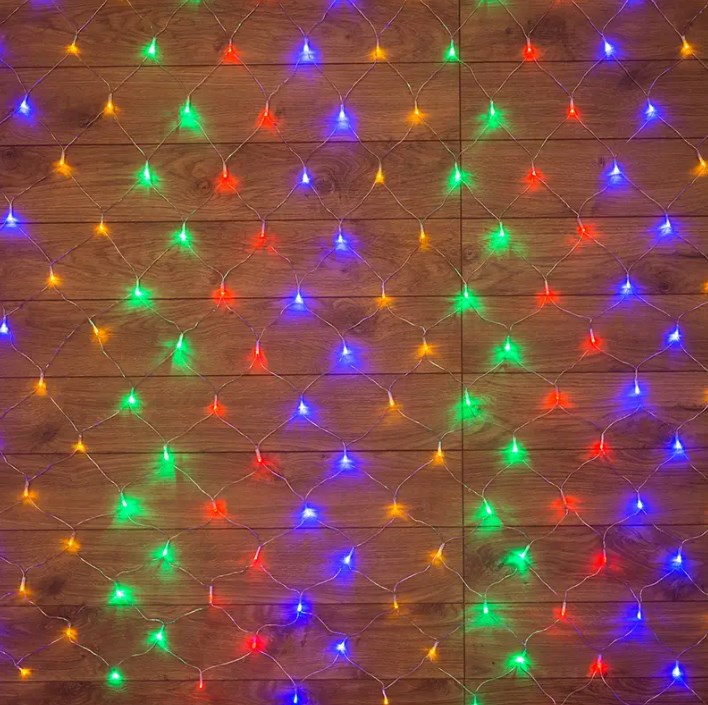 Фото Гирлянда "Сеть" 1,5х1,5м, прозрачный ПВХ, 150 LED Мультиколор {215-129}