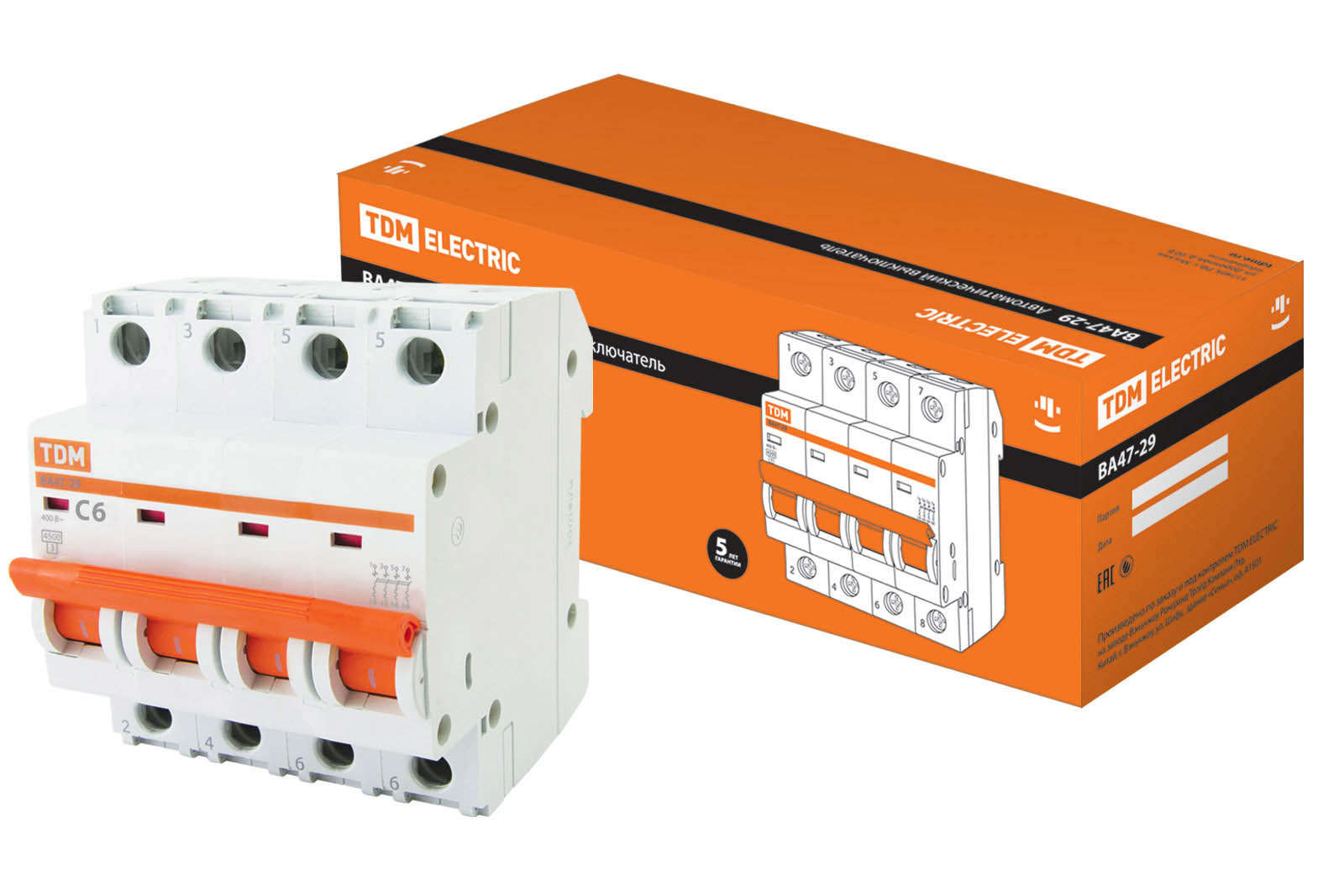 Фото Автоматический выключатель ВА47-29 4P 6А 4,5кА х-ка С TDM {SQ0206-0121}