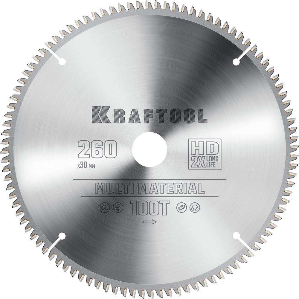 Фото Пильный диск по алюминию KRAFTOOL Multi Material, 260 х 30 мм, 100Т {36953-260-30}