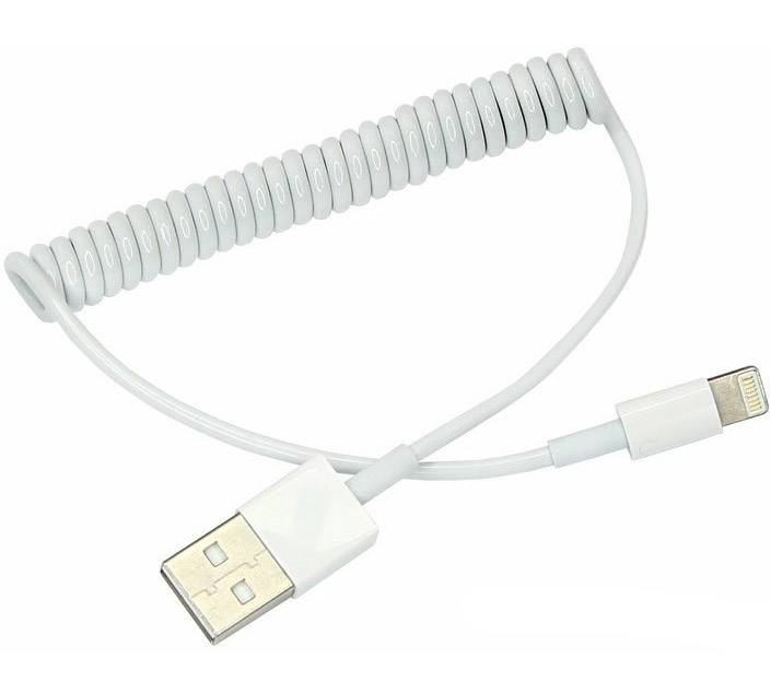 Фото USB кабель для iPhone 5/6/7 моделей шнур спираль 1 м белый {18-4202}