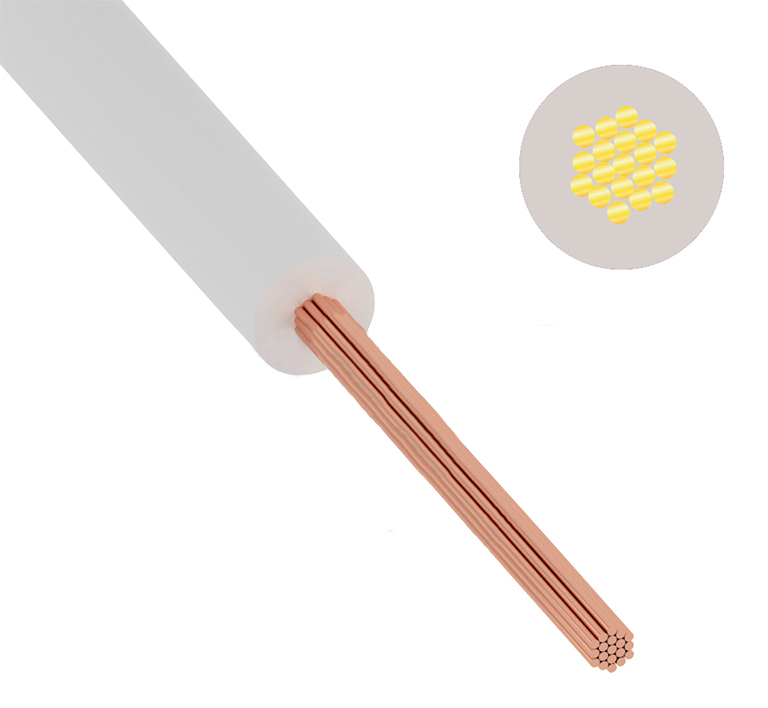 Фото Провод монтажный UNIFLEX-LSZH H07Z1-K 1x1.5 мм² белая изоляция из полиолефина НГc-LSZHTx {cabH07Z1-K-1x1.5-b100-whi}