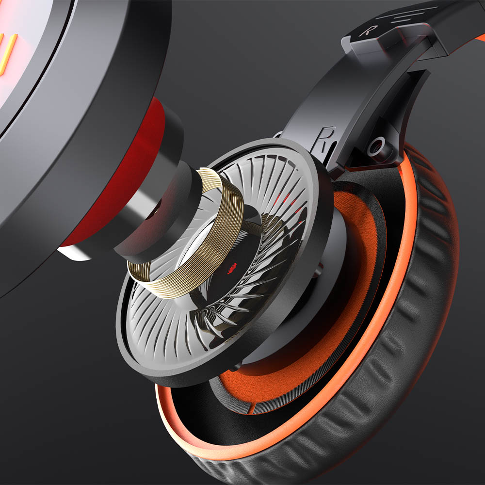 Фото Игровые наушники проводные с микрофоном MeeTion, черный/оранжевый, 3.5 мм jack + USB, 20~20000 Гц, кабель 2.2 м {MT-HP021-BKOR} (6)