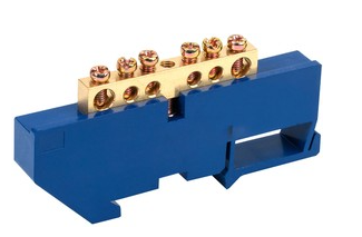 Фото Шина «N» нулевая с синим изолятором на DIN-рейку 6x9 мм стойка бол. 6 групп REXANT {11-2339}