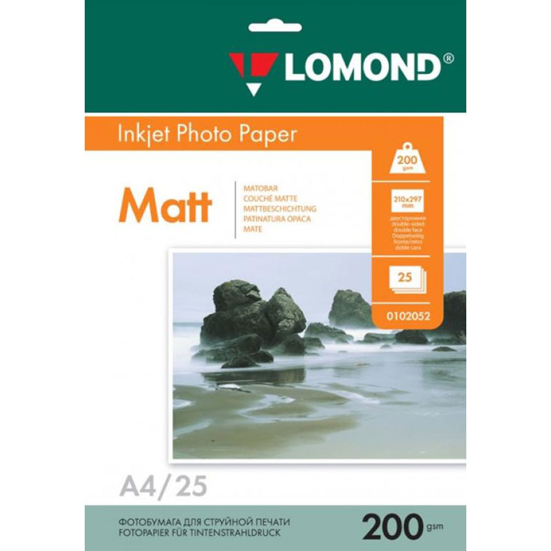 Фото Фотобумага Lomond двусторонняя матовая, 200 г/м², A4, 25 л. {0102052}