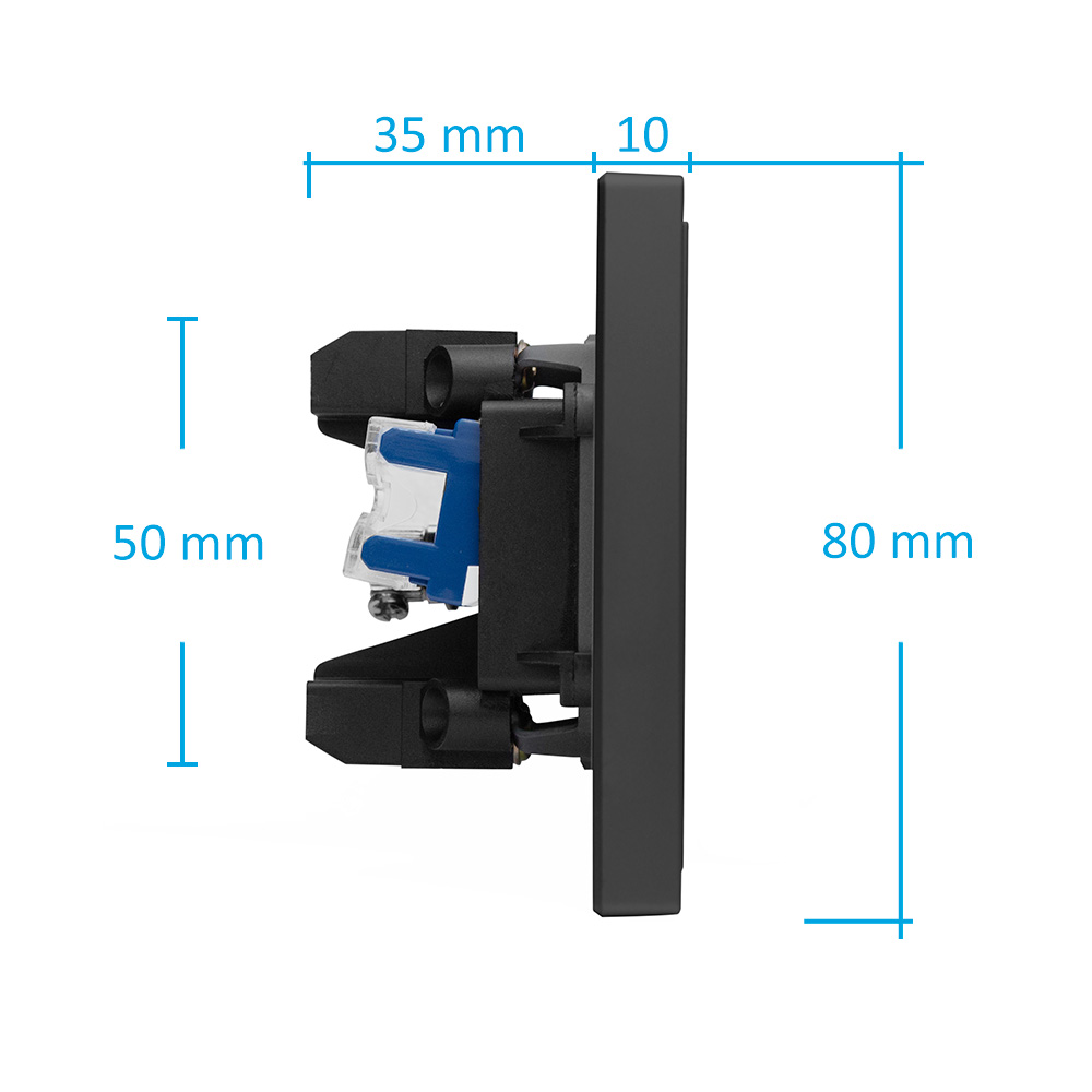 Фото Розетка черная, 1 пост, TV + RJ (CAT 6) разъем, с тонкой пластиковой рамкой Vell {BK- TV-RJ-Grand} (1)