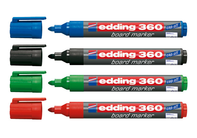 Фото Набор маркеров Edding для белых досок, круглый наконечник, 1,5-3 мм, 4 цвета {E-360#4S} (1)