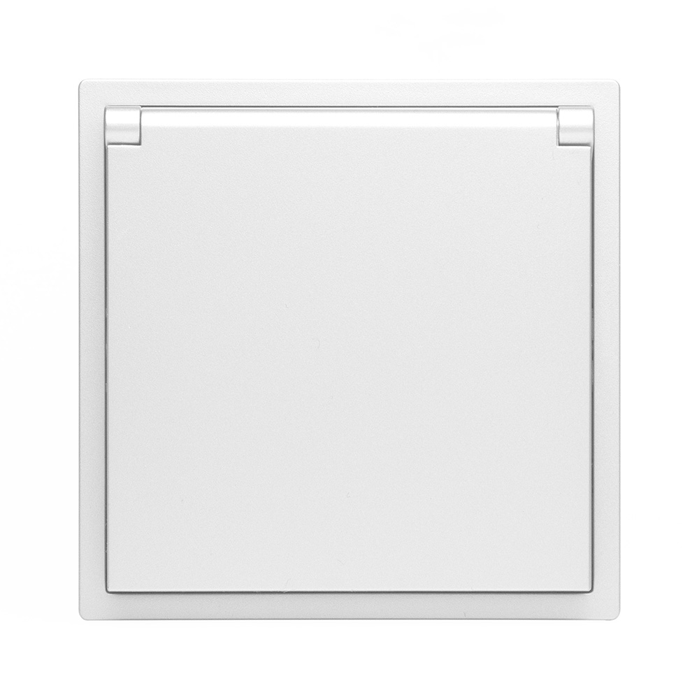 Фото Розетка белая, электрическая с защитной крышкой, 1 пост, с тонкой пластиковой рамкой Vell {WH-EUW-Grand} (4)