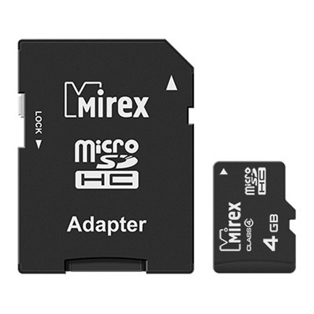 Фото Флеш карта microSD 4GB Mirex microSDHC Class 4 (SD адаптер) {13613-ADTMSD04}