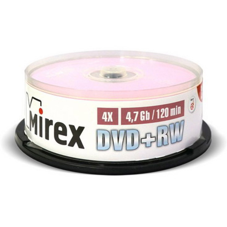 Фото Диск DVD+RW Mirex 4.7 Gb, 4x, Cake Box (25), (25/300) 202592 {UL130022A4M}