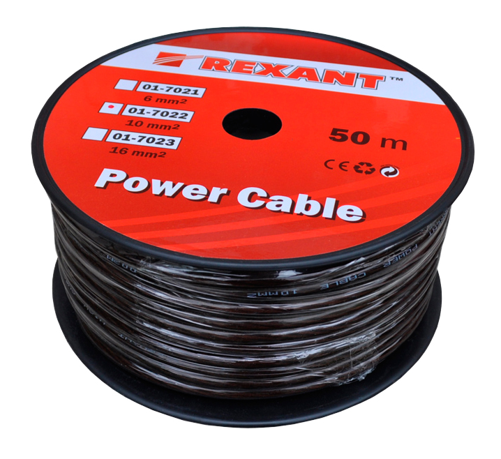 Фото Кабель питания силовой "Power Cable" 1х10 мм², черный, Ø 7,5 мм Rexant (бухта, 50 м) {01-7022} (1)