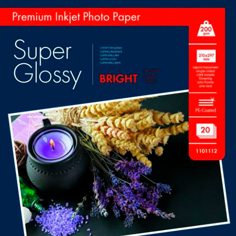 Фото Фотобумага Lomond суперглянцевая ярко-белая (Super Glossy Bright) микропористая, 200г/м², A4, 20 листов {1101112}